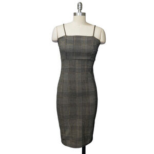 Vintage 90s to Y2K Tweed Sleeveless Midi Sheath Dress Size S Plaid Wiggle Retro